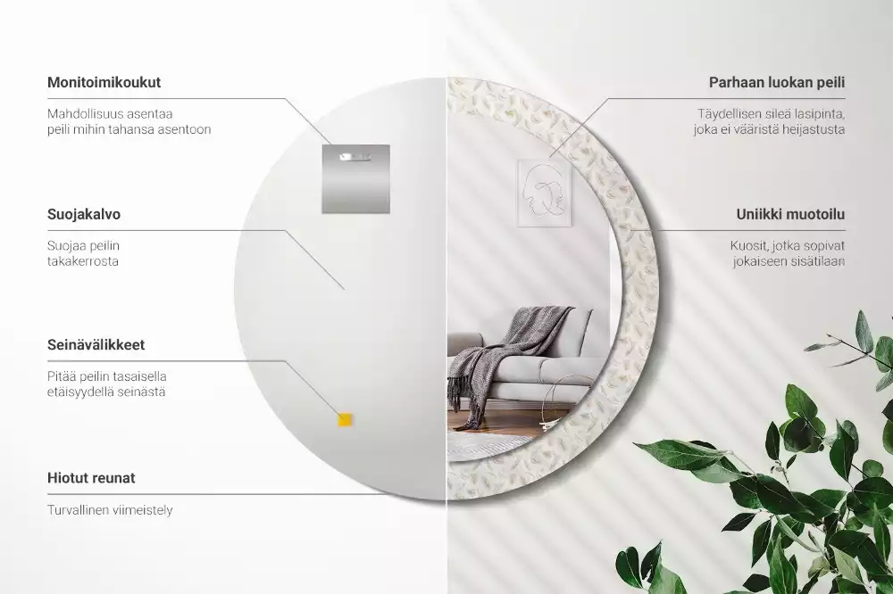 Kulaté dekorační zrcadlo Ptačí peří