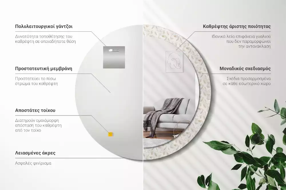 Kulaté dekorační zrcadlo Ptačí peří