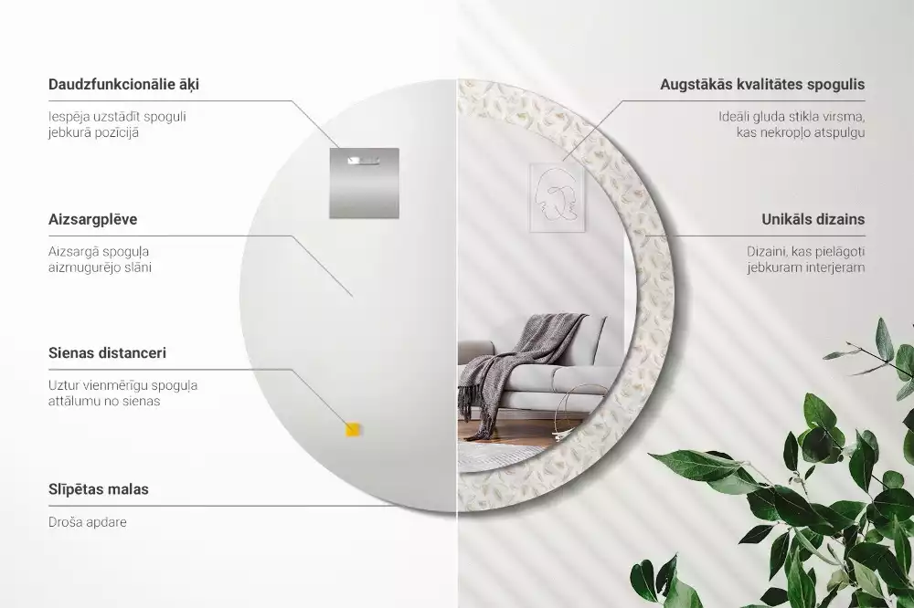 Kulaté dekorační zrcadlo Ptačí peří