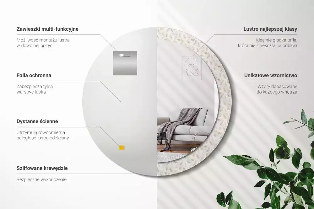 Kulaté dekorační zrcadlo Ptačí peří