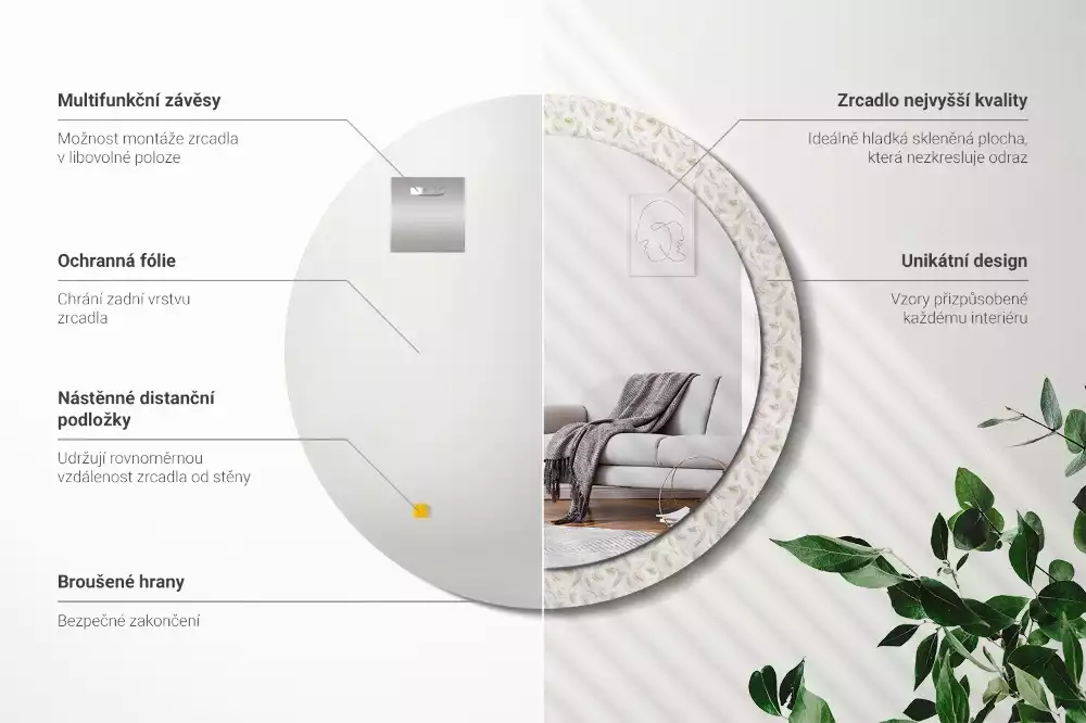 Kulaté dekorační zrcadlo Ptačí peří