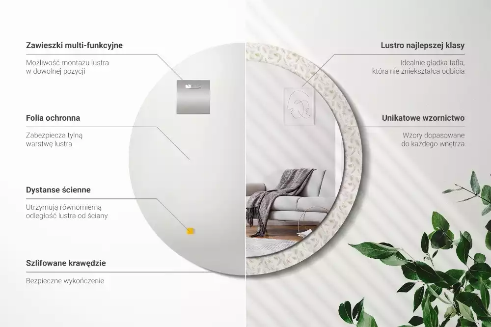 Kulaté dekorační zrcadlo Ptačí peří