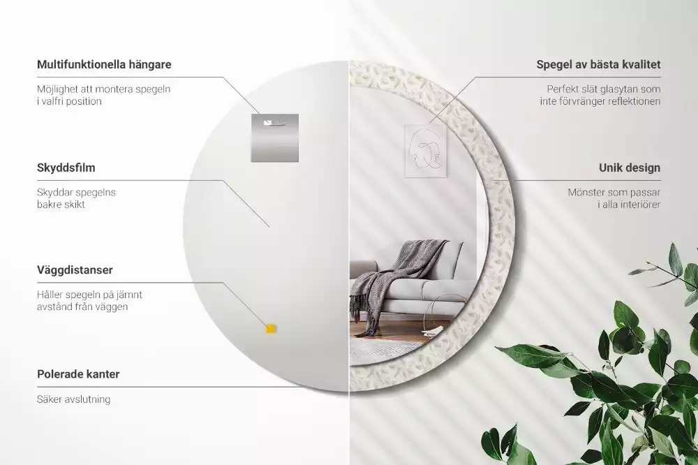 Kulaté dekorační zrcadlo Ptačí peří