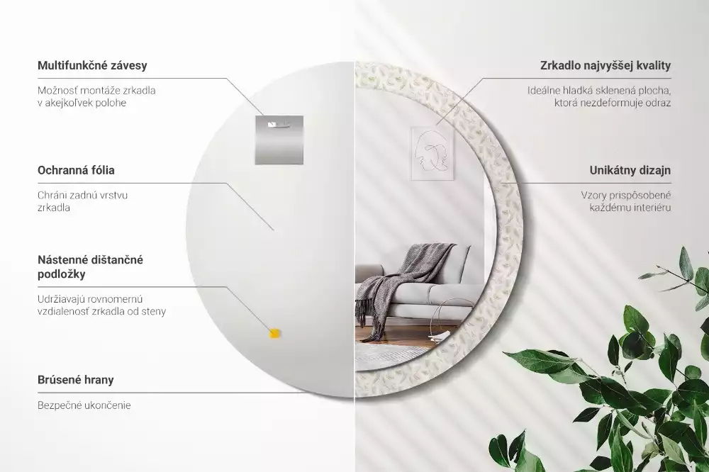 Kulaté dekorační zrcadlo Ptačí peří