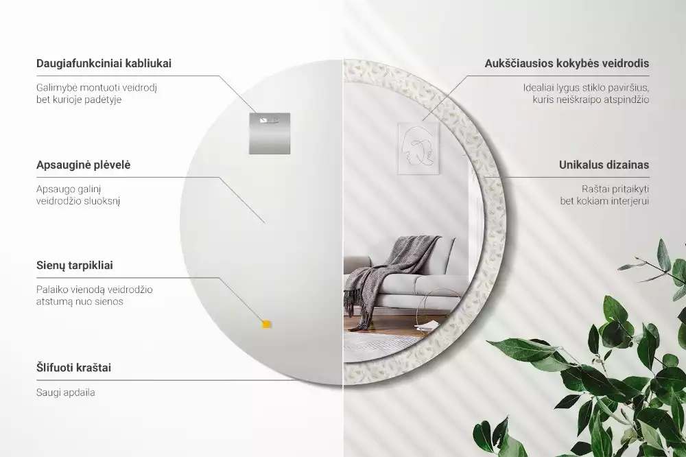 Kulaté dekorační zrcadlo Ptačí peří