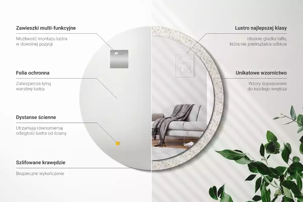 Kulaté dekorační zrcadlo Ptačí peří