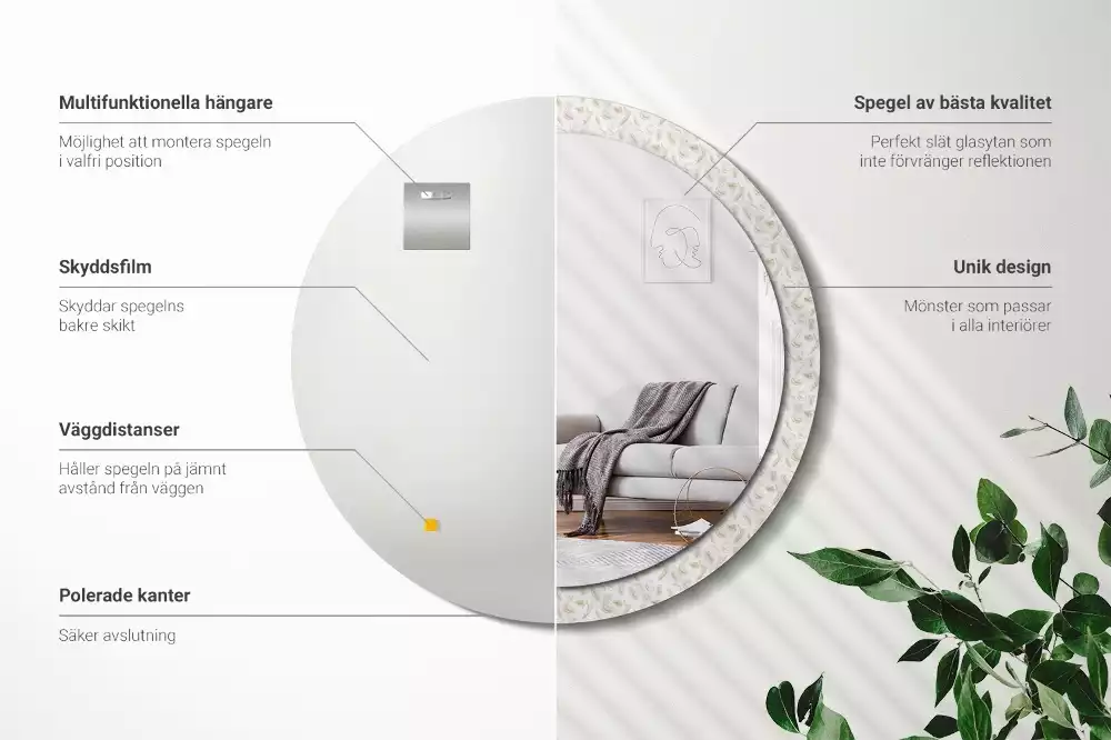 Kulaté dekorační zrcadlo Ptačí peří