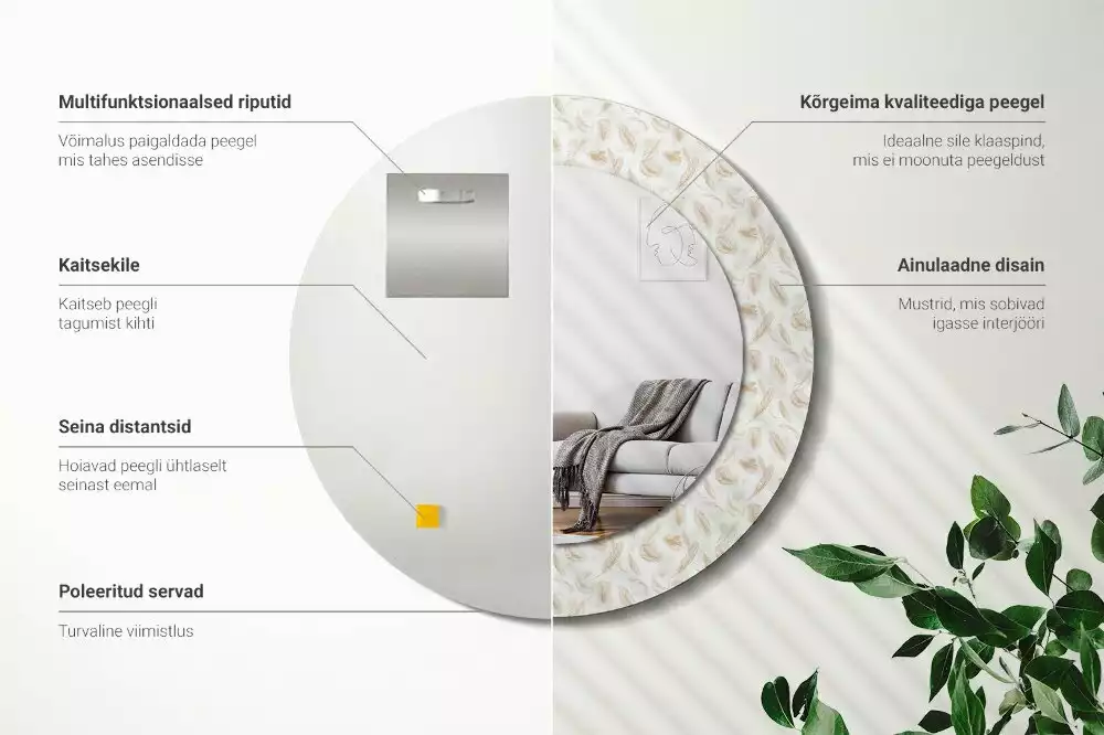 Kulaté dekorační zrcadlo Ptačí peří