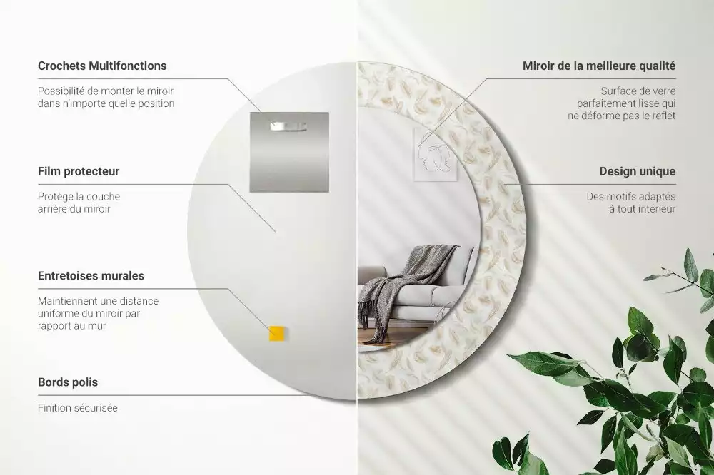 Kulaté dekorační zrcadlo Ptačí peří