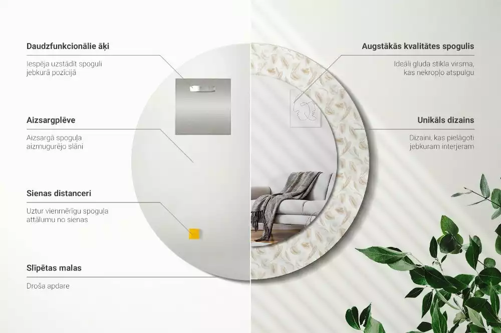 Kulaté dekorační zrcadlo Ptačí peří