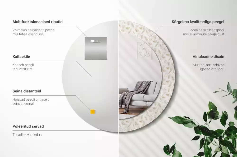 Kulaté dekorační zrcadlo Ptačí peří