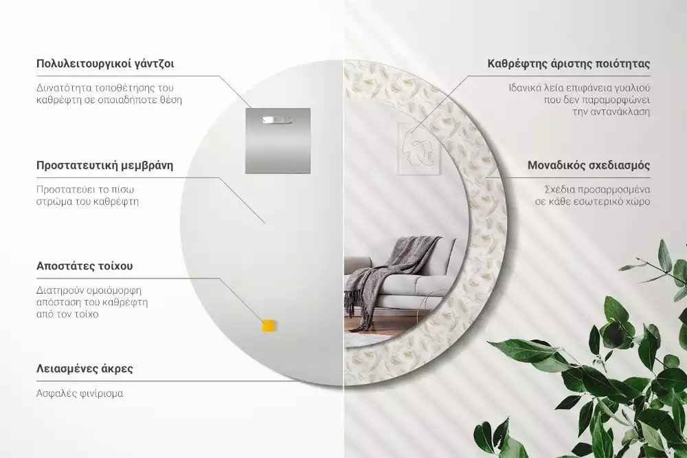 Kulaté dekorační zrcadlo Ptačí peří