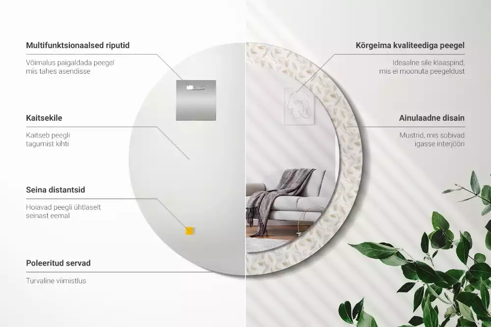 Kulaté dekorační zrcadlo Ptačí peří