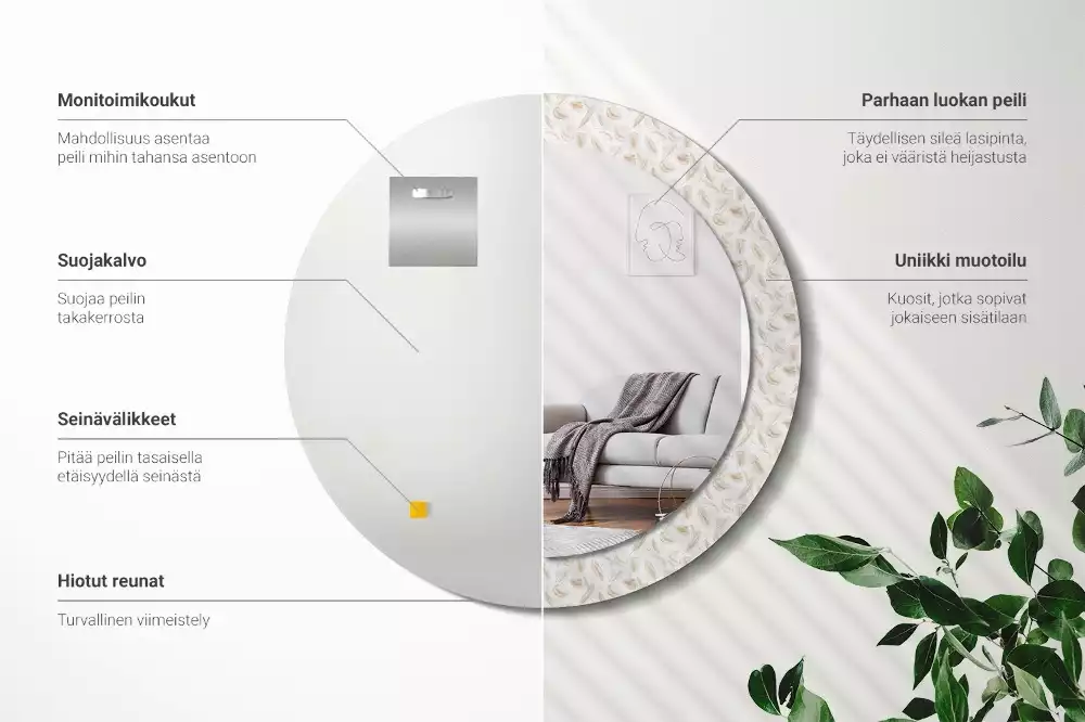 Kulaté dekorační zrcadlo Ptačí peří