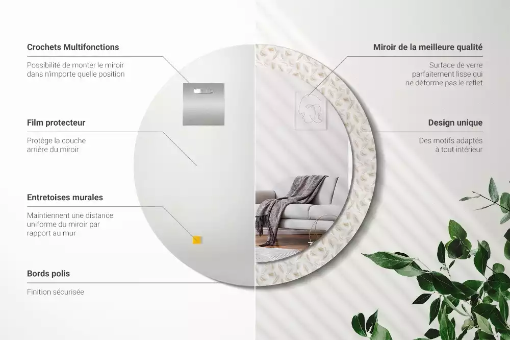 Kulaté dekorační zrcadlo Ptačí peří