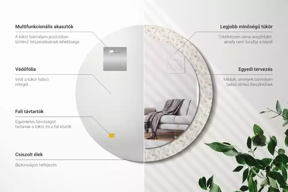 Kulaté dekorační zrcadlo Ptačí peří