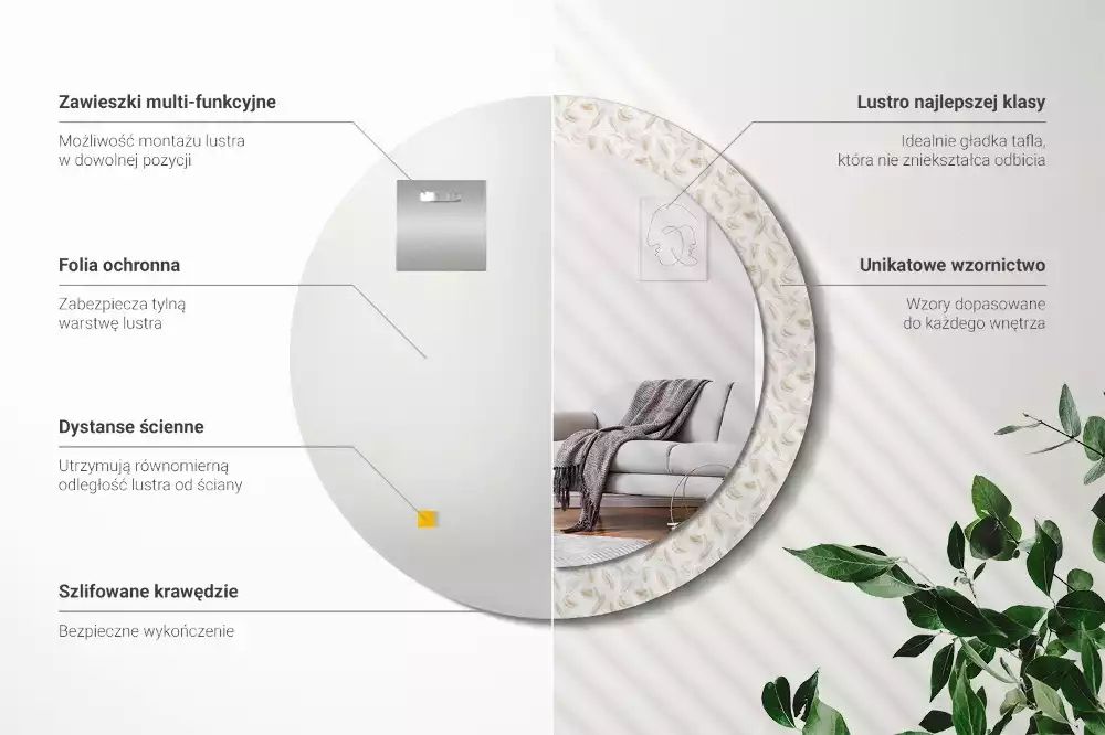 Kulaté dekorační zrcadlo Ptačí peří