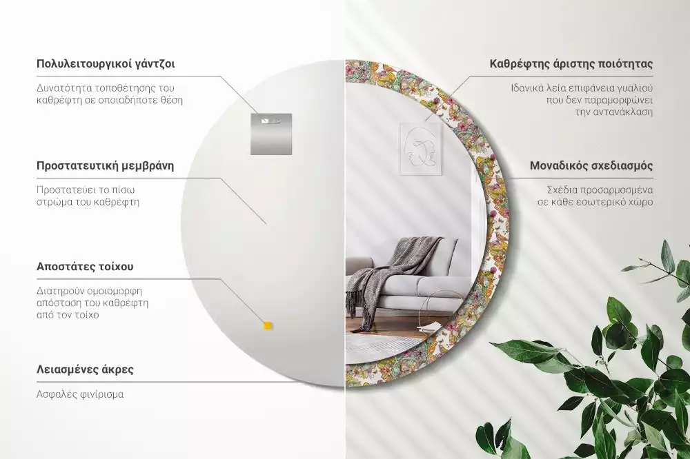 Kulaté dekorační zrcadlo Pohádkové květiny