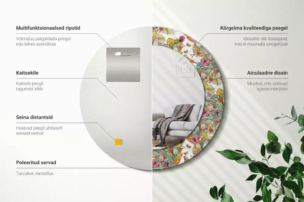 Kulaté dekorační zrcadlo Pohádkové květiny