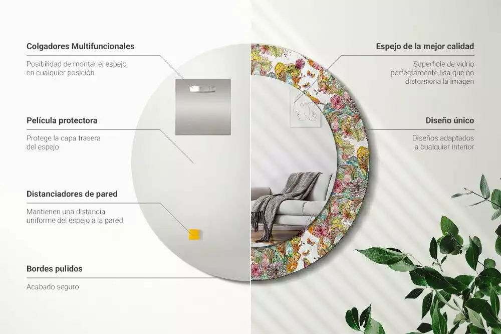 Kulaté dekorační zrcadlo Pohádkové květiny