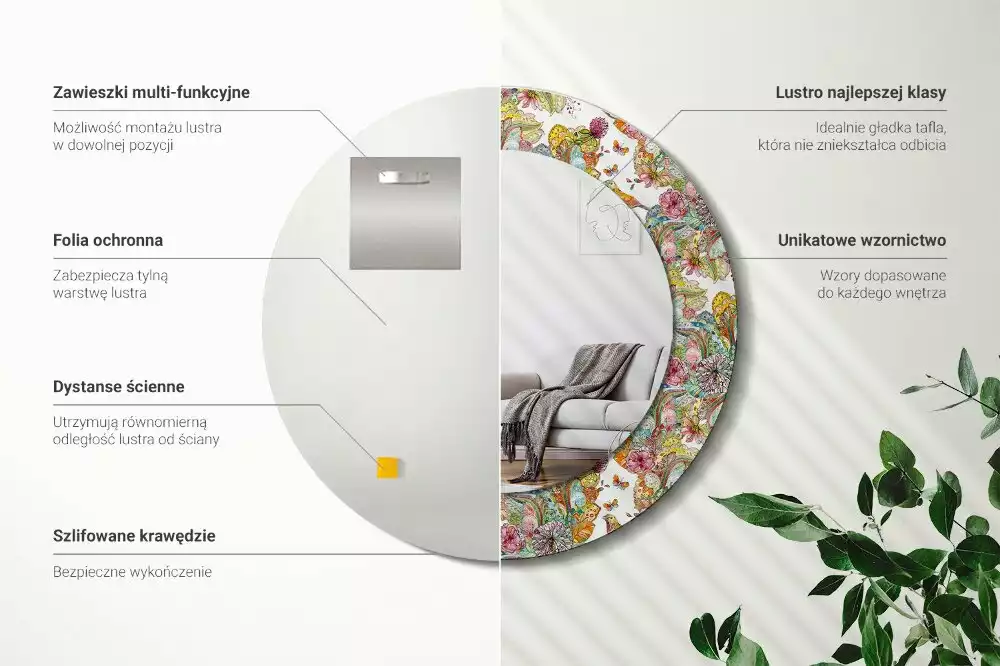 Kulaté dekorační zrcadlo Pohádkové květiny