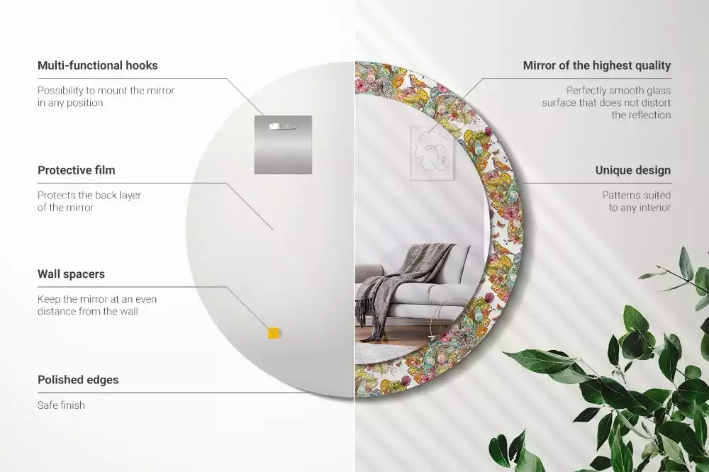 Kulaté dekorační zrcadlo Pohádkové květiny