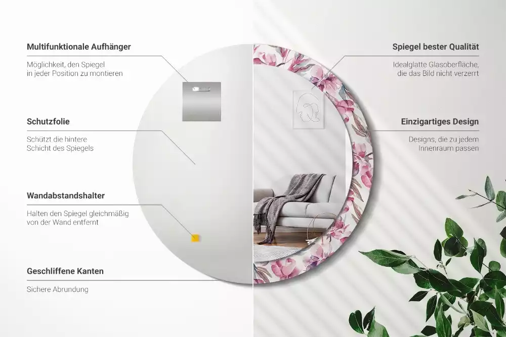 Kulaté dekorační zrcadlo na zeď Květiny pivoňky