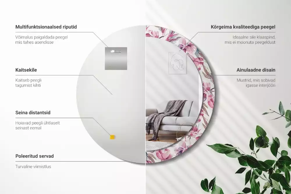 Kulaté dekorační zrcadlo na zeď Květiny pivoňky