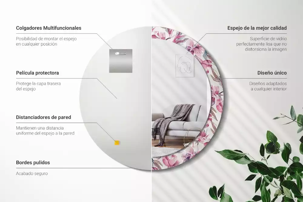 Kulaté dekorační zrcadlo na zeď Květiny pivoňky