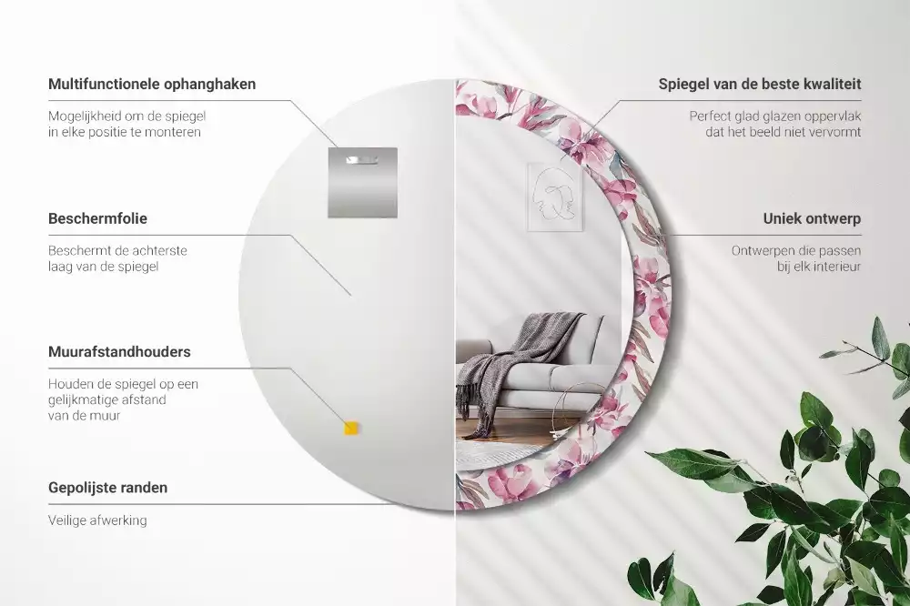 Kulaté dekorační zrcadlo na zeď Květiny pivoňky