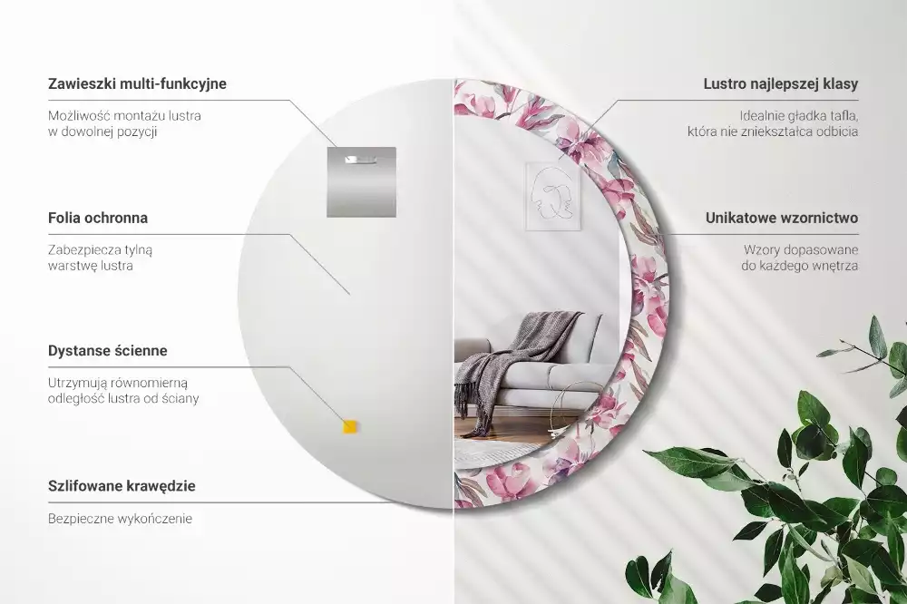 Kulaté dekorační zrcadlo na zeď Květiny pivoňky