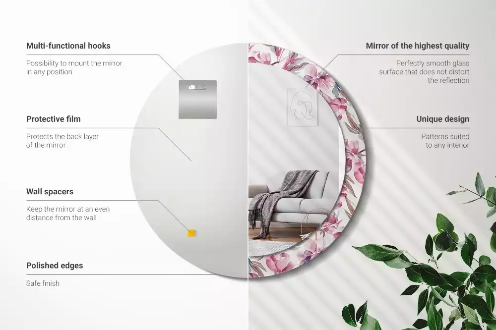 Kulaté dekorační zrcadlo na zeď Květiny pivoňky