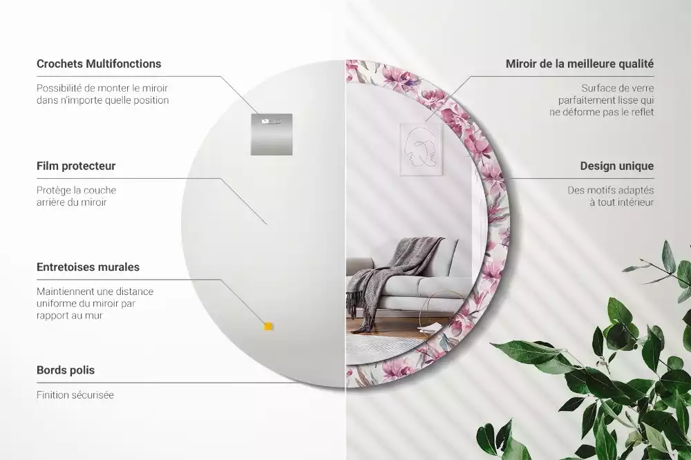 Kulaté dekorační zrcadlo na zeď Květiny pivoňky