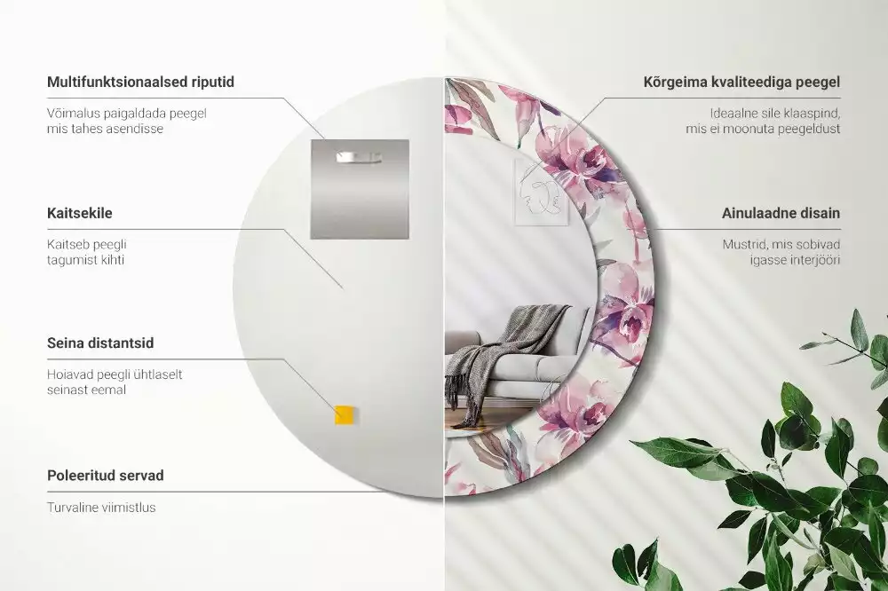 Kulaté dekorační zrcadlo na zeď Květiny pivoňky