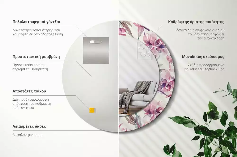 Kulaté dekorační zrcadlo na zeď Květiny pivoňky