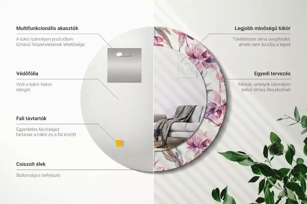 Kulaté dekorační zrcadlo na zeď Květiny pivoňky