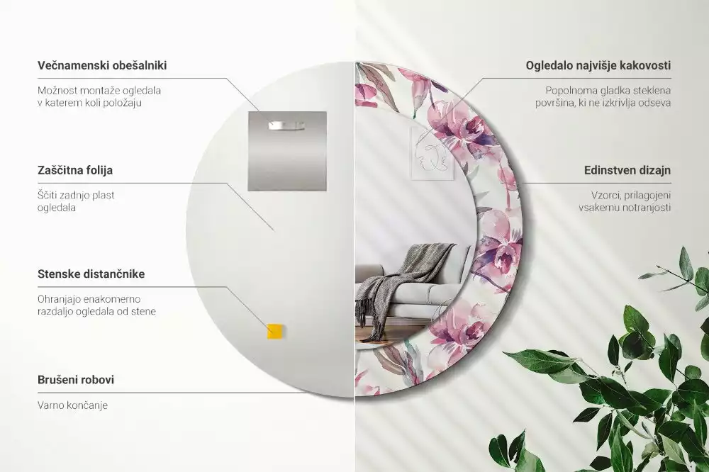 Kulaté dekorační zrcadlo na zeď Květiny pivoňky