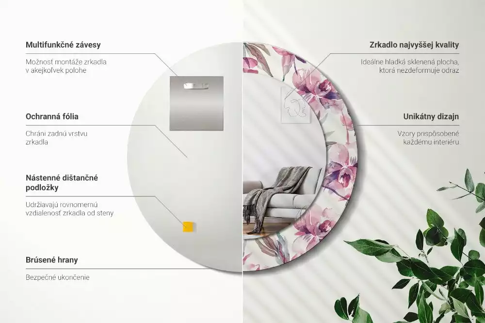 Kulaté dekorační zrcadlo na zeď Květiny pivoňky