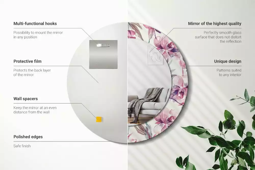 Kulaté dekorační zrcadlo na zeď Květiny pivoňky