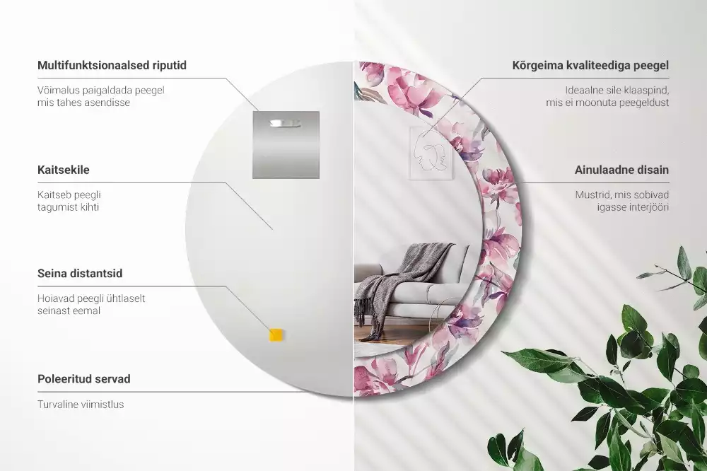 Kulaté dekorační zrcadlo na zeď Květiny pivoňky