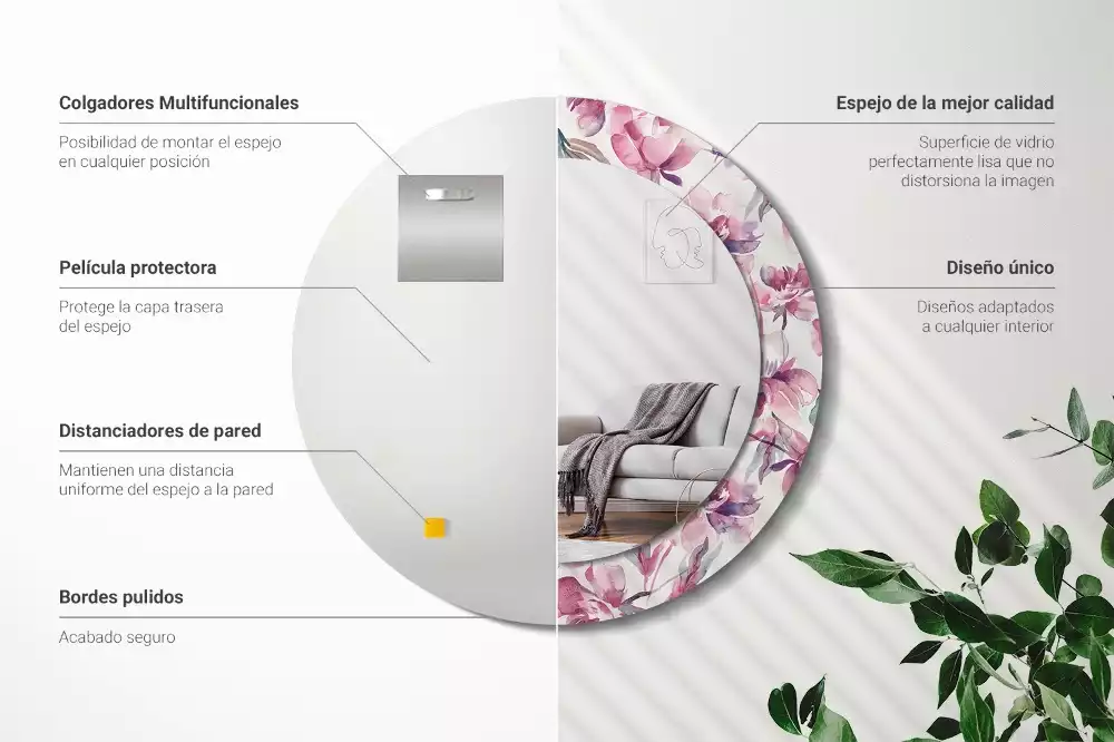 Kulaté dekorační zrcadlo na zeď Květiny pivoňky