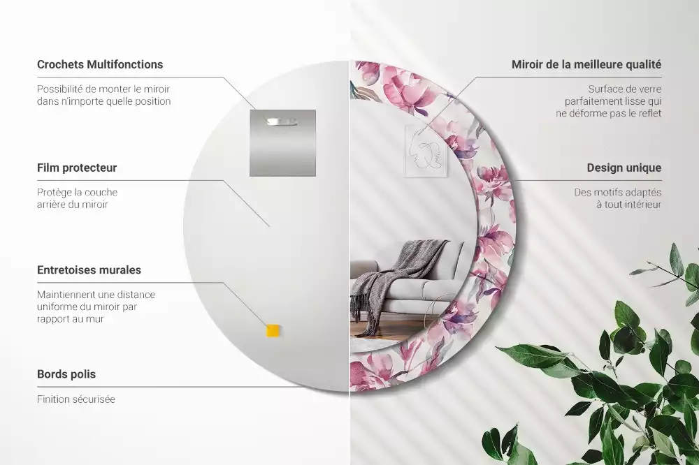 Kulaté dekorační zrcadlo na zeď Květiny pivoňky