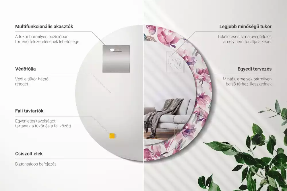 Kulaté dekorační zrcadlo na zeď Květiny pivoňky