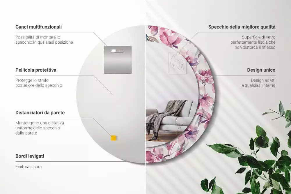 Kulaté dekorační zrcadlo na zeď Květiny pivoňky