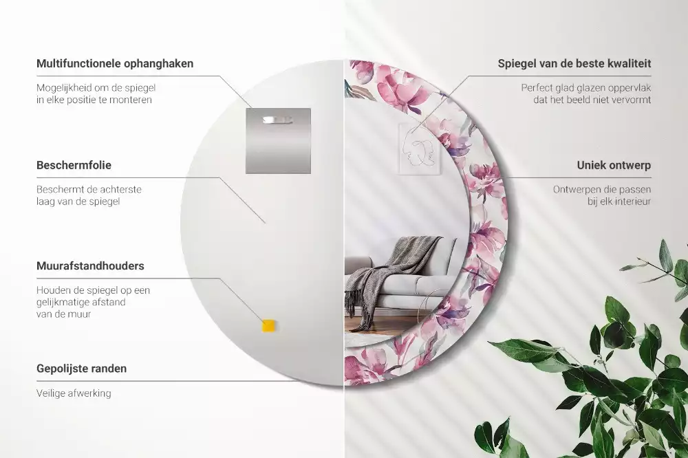 Kulaté dekorační zrcadlo na zeď Květiny pivoňky