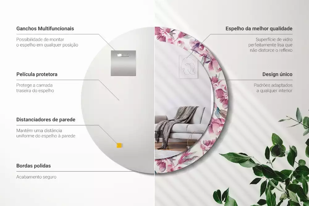 Kulaté dekorační zrcadlo na zeď Květiny pivoňky