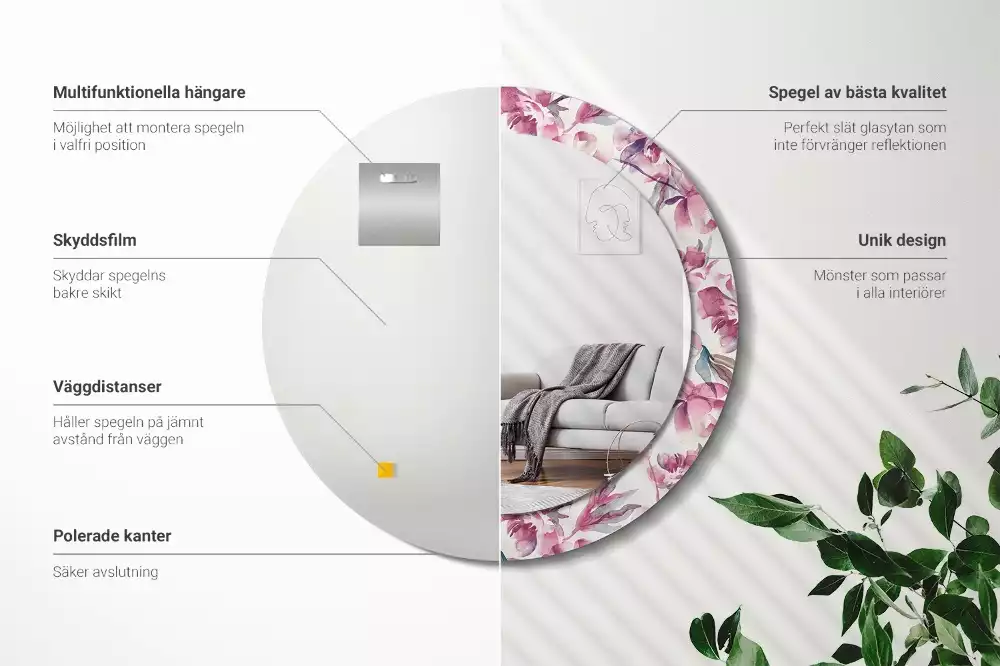 Kulaté dekorační zrcadlo na zeď Květiny pivoňky