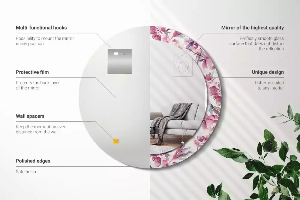 Kulaté dekorační zrcadlo na zeď Květiny pivoňky