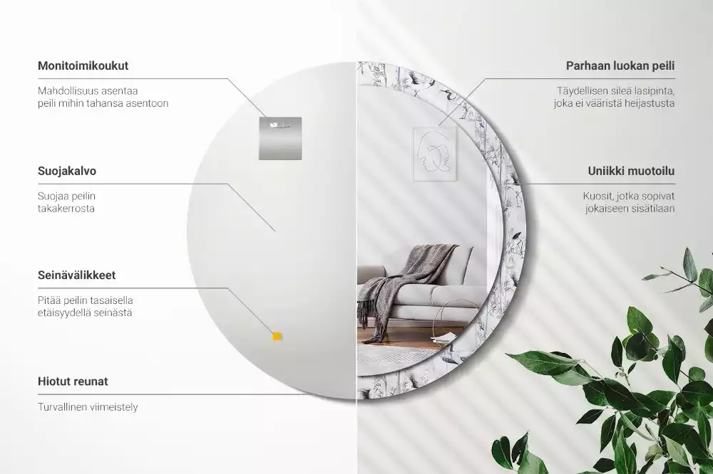 Kulaté dekorační zrcadlo Jeřáb ptáci