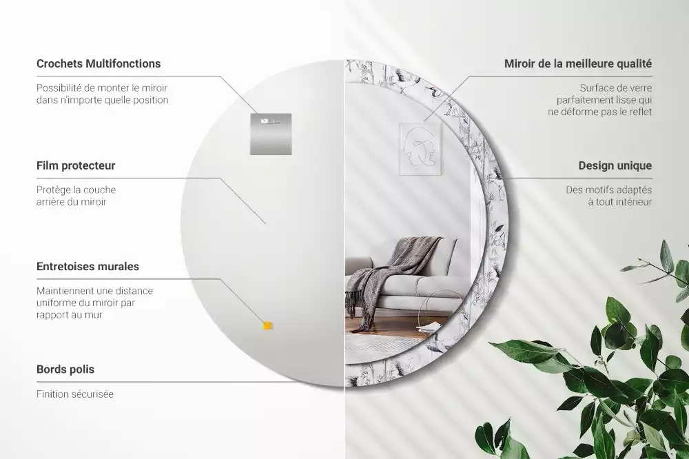 Kulaté dekorační zrcadlo Jeřáb ptáci